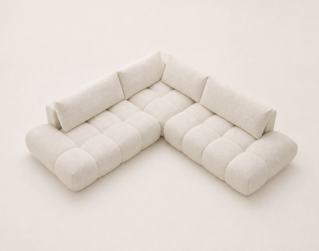 Canapé YULIN d'angle L 5 places convertible coffre tissu bouclette | Best Mobilier