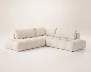 Canapé YULIN d'angle L 5 places convertible coffre tissu bouclette | Best Mobilier
