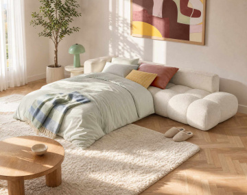 Canapé YULIN d'angle L 5 places convertible coffre tissu bouclette | Best Mobilier