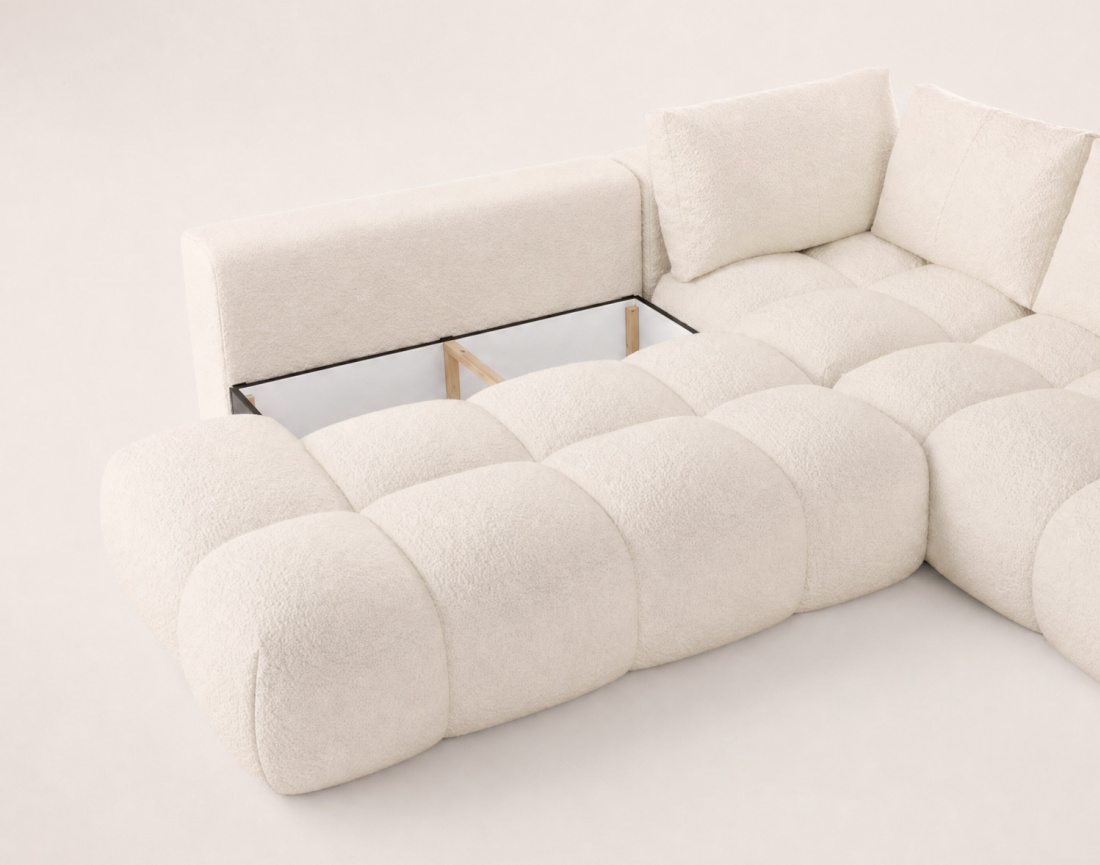 Canapé YULIN d'angle L 5 places convertible coffre tissu bouclette | Best Mobilier