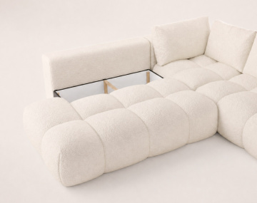 Canapé YULIN d'angle L 5 places convertible coffre tissu bouclette | Best Mobilier