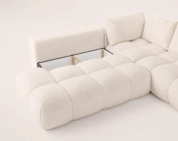 Canapé YULIN d'angle L 5 places convertible coffre tissu bouclette | Best Mobilier