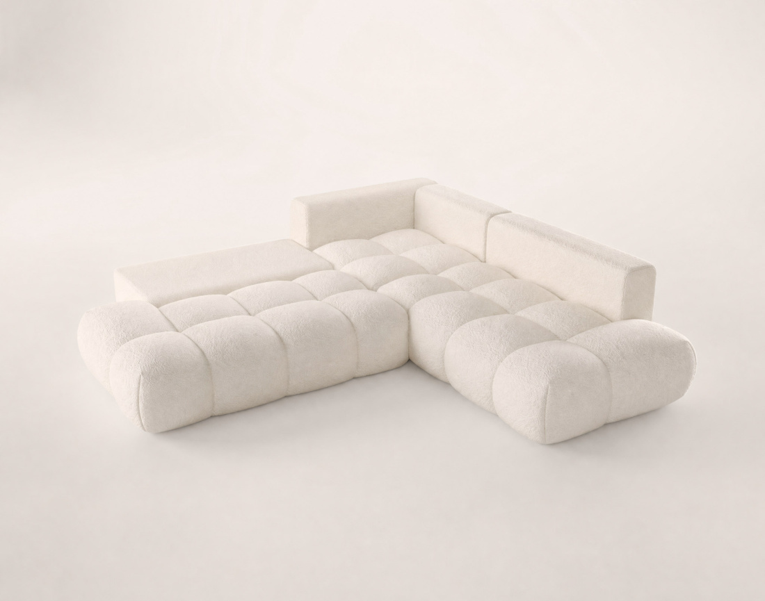 Canapé YULIN d'angle L 5 places convertible coffre tissu bouclette | Best Mobilier