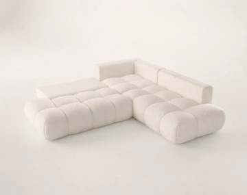 Canapé YULIN d'angle L 5 places convertible coffre tissu bouclette | Best Mobilier