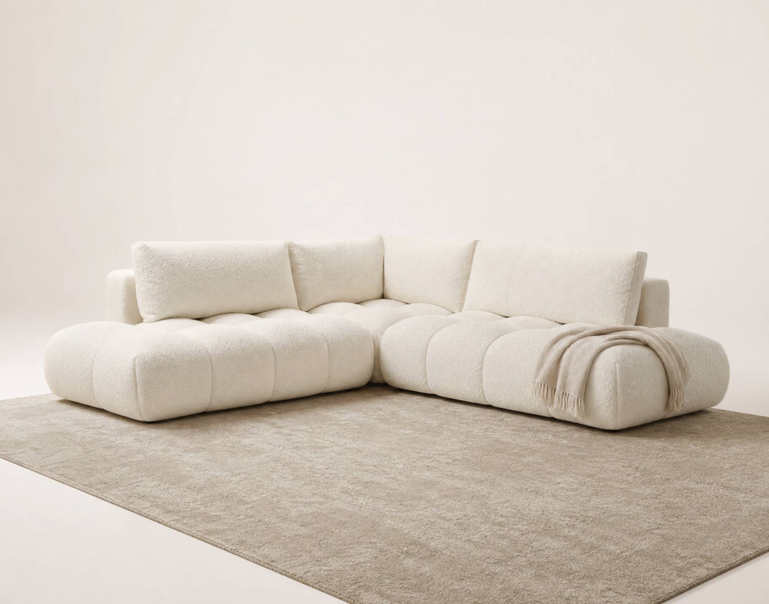 Canapé YULIN d'angle L 5 places convertible coffre tissu bouclette | Best Mobilier