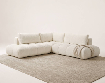 Canapé YULIN d'angle L 5 places convertible coffre tissu bouclette | Best Mobilier