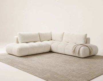 Canapé YULIN d'angle L 5 places convertible coffre tissu bouclette | Best Mobilier