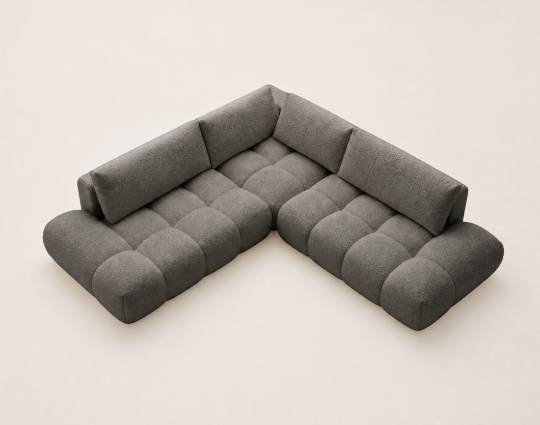 Canapé YULIN d'angle L 5 places convertible coffre tissu bouclette | Best Mobilier