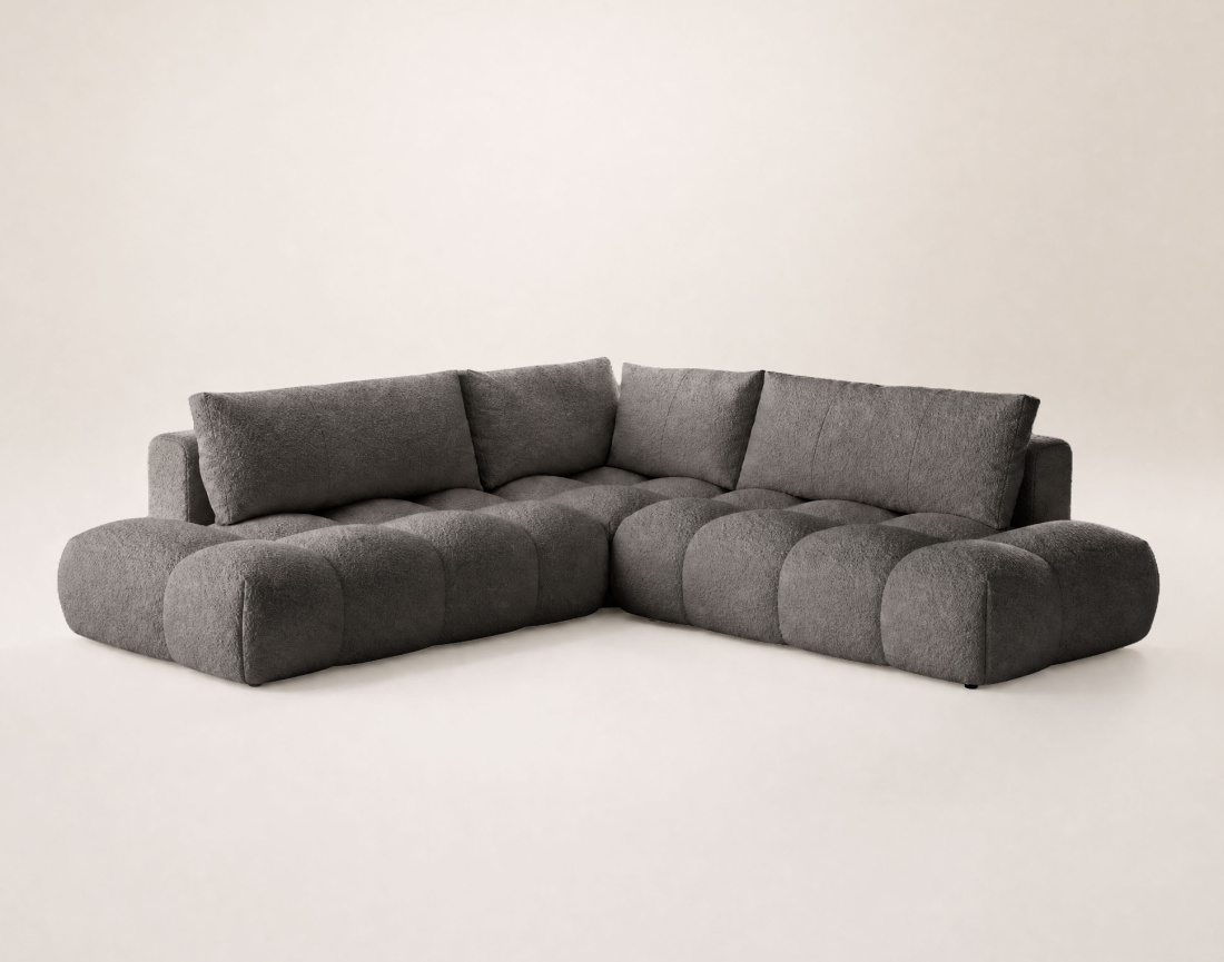 Canapé YULIN d'angle L 5 places convertible coffre tissu bouclette | Best Mobilier