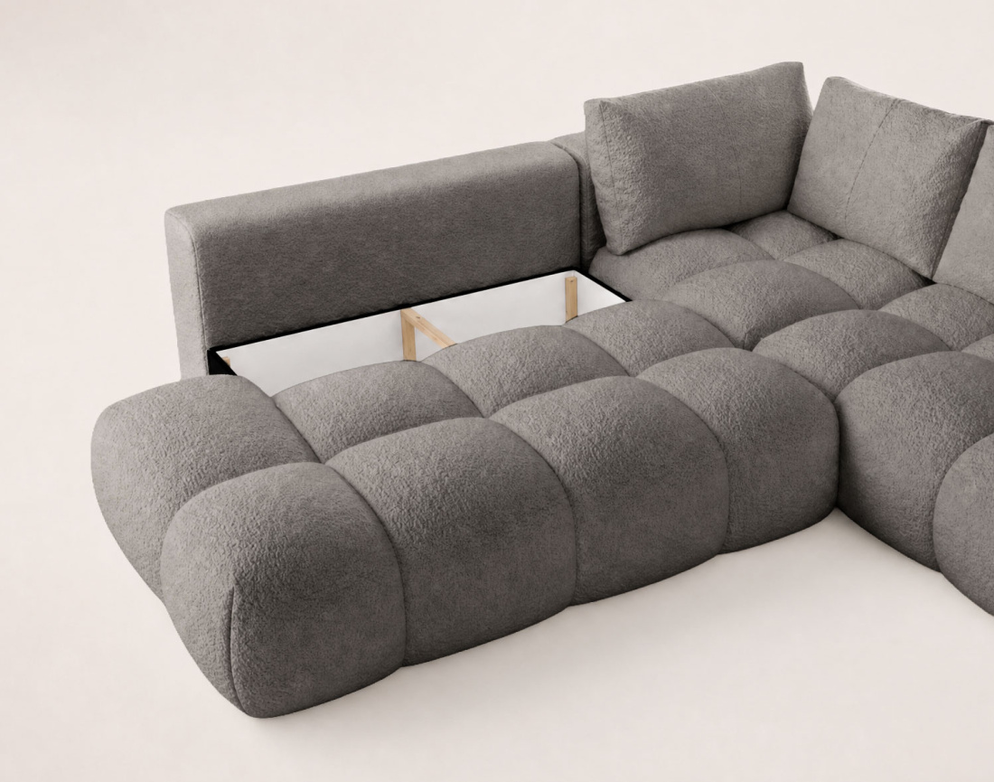 Canapé YULIN d'angle L 5 places convertible coffre tissu bouclette | Best Mobilier