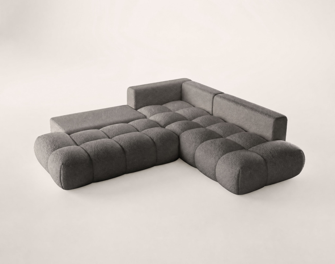Canapé YULIN d'angle L 5 places convertible coffre tissu bouclette | Best Mobilier