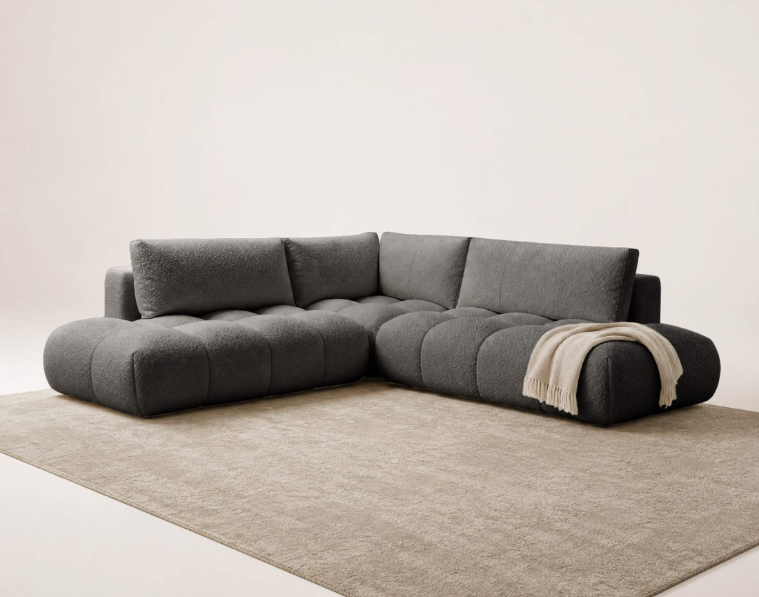 Canapé YULIN d'angle L 5 places convertible coffre tissu bouclette | Best Mobilier