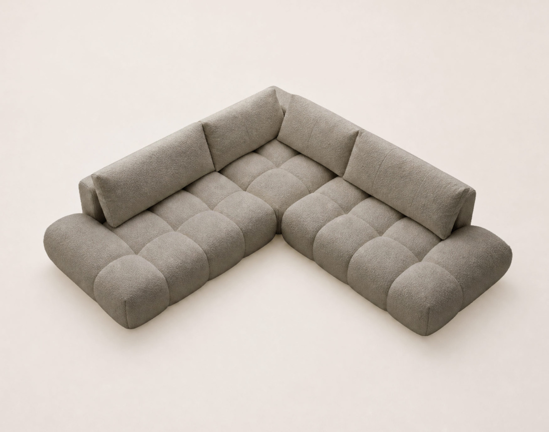 Canapé YULIN d'angle L 5 places convertible coffre tissu bouclette | Best Mobilier