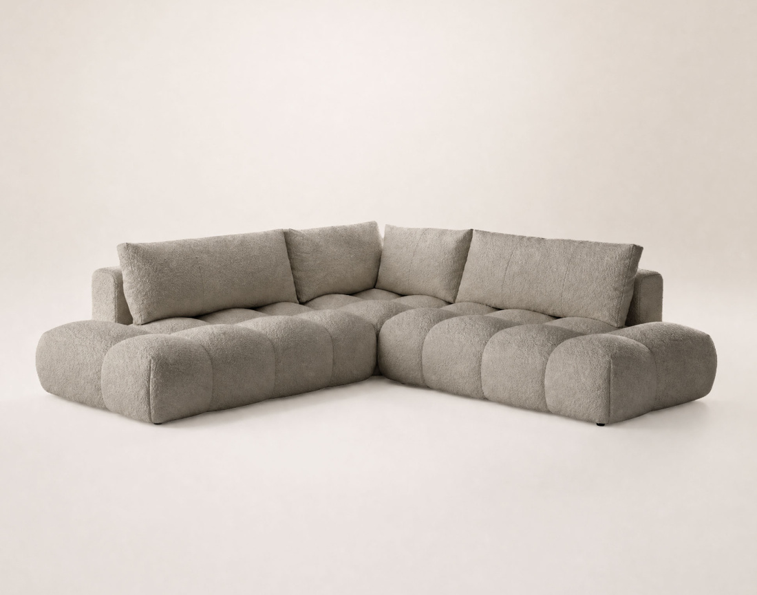 Canapé YULIN d'angle L 5 places convertible coffre tissu bouclette | Best Mobilier