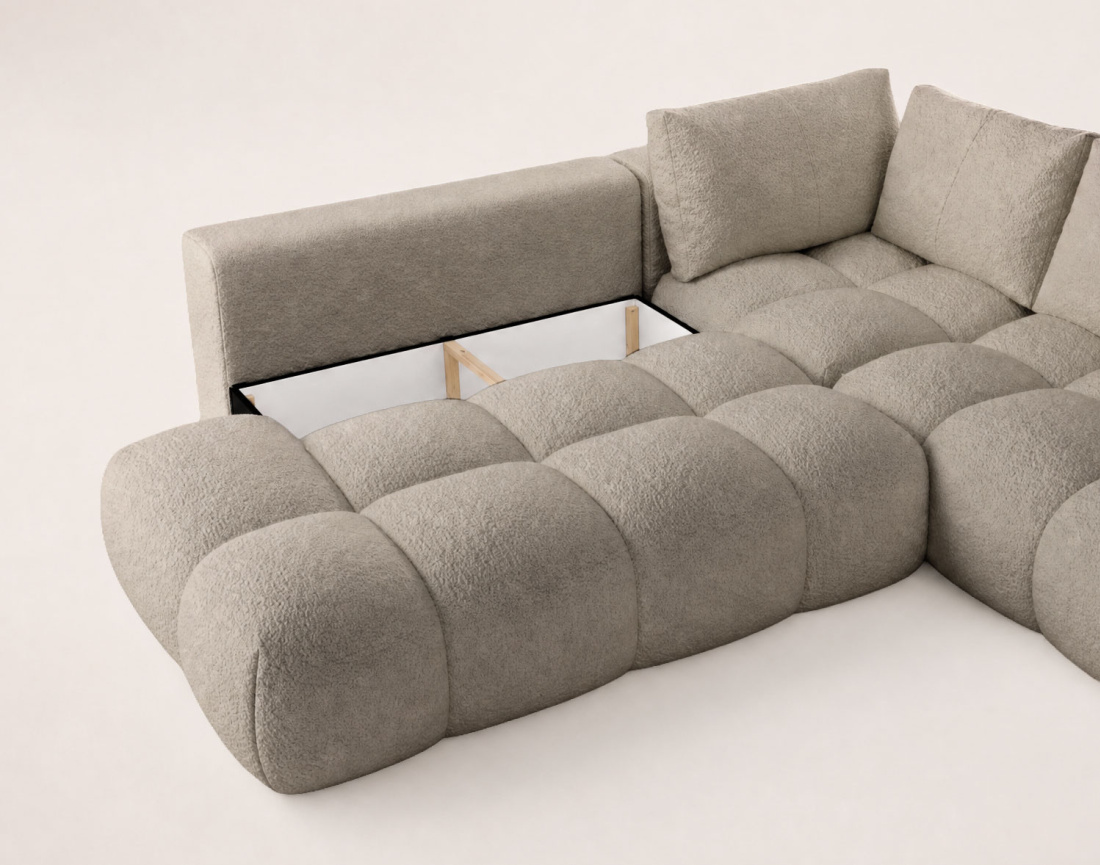 Canapé YULIN d'angle L 5 places convertible coffre tissu bouclette | Best Mobilier