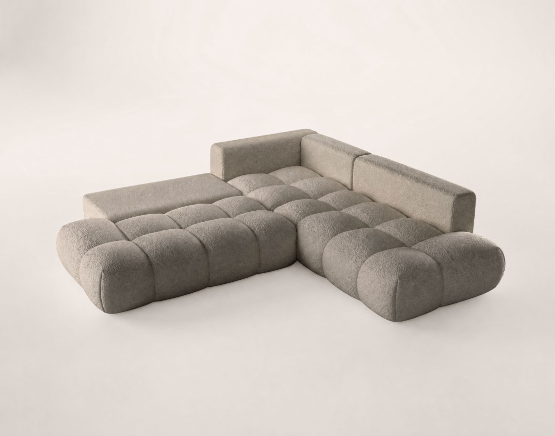 Canapé YULIN d'angle L 5 places convertible coffre tissu bouclette | Best Mobilier