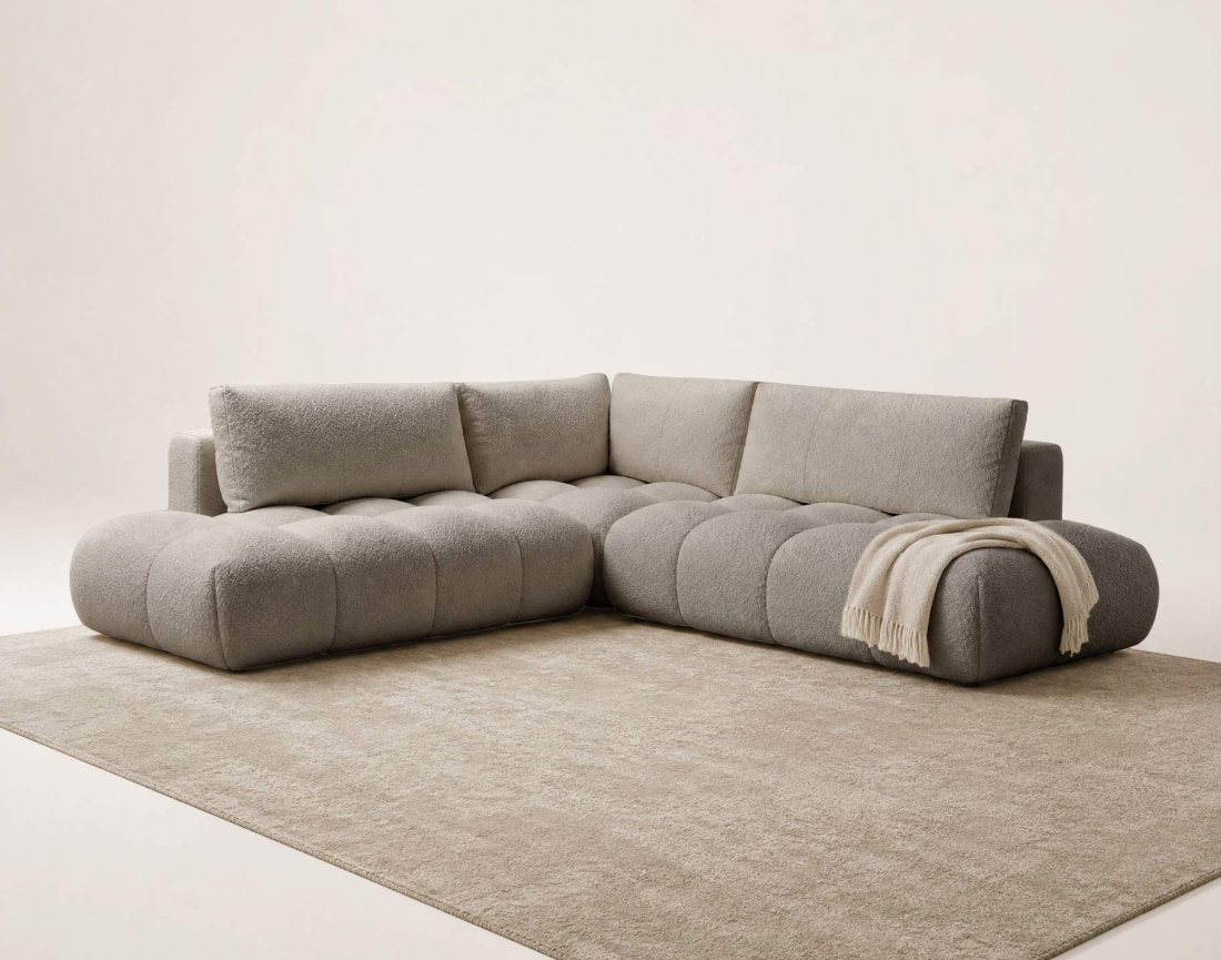 Canapé YULIN d'angle L 5 places convertible coffre tissu bouclette | Best Mobilier