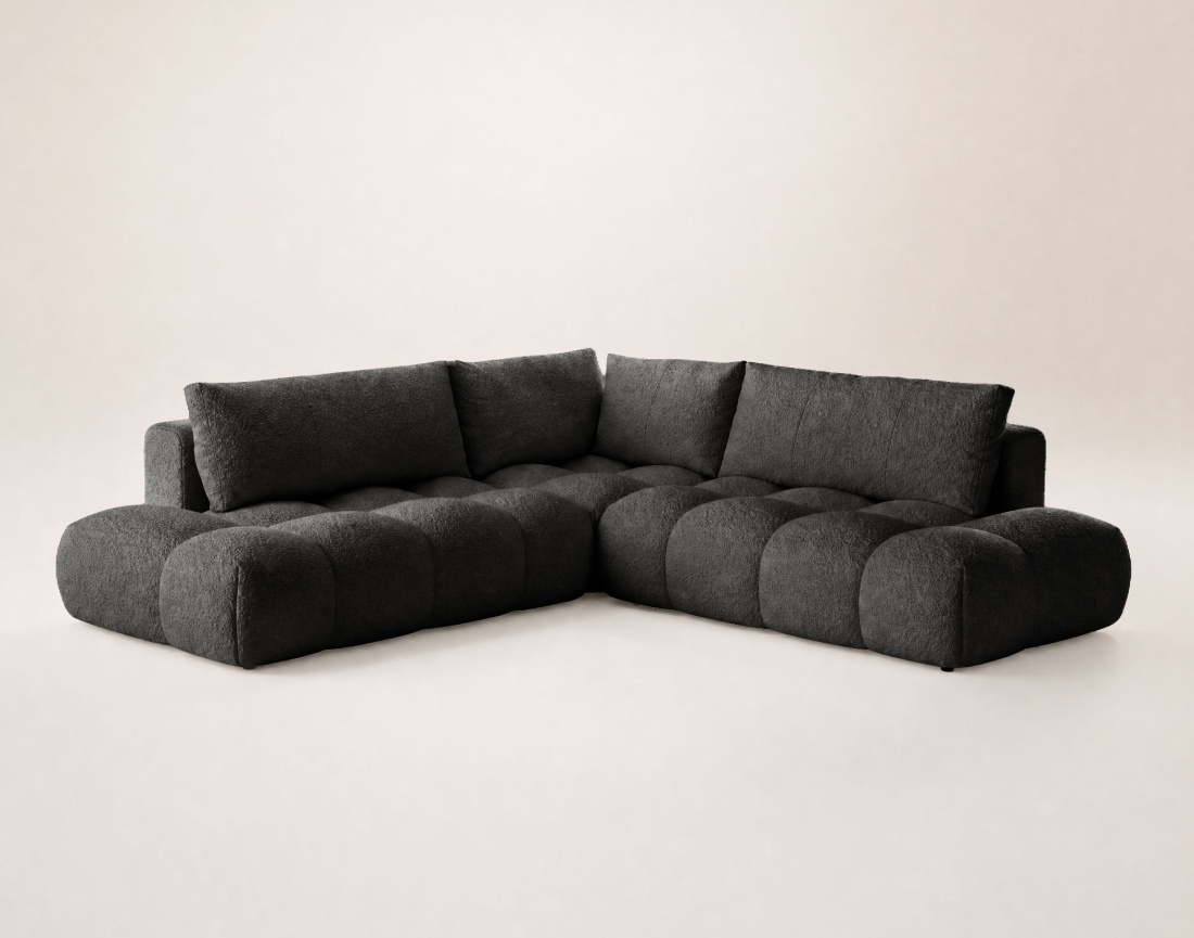 Canapé YULIN d'angle L 5 places convertible coffre tissu bouclette | Best Mobilier