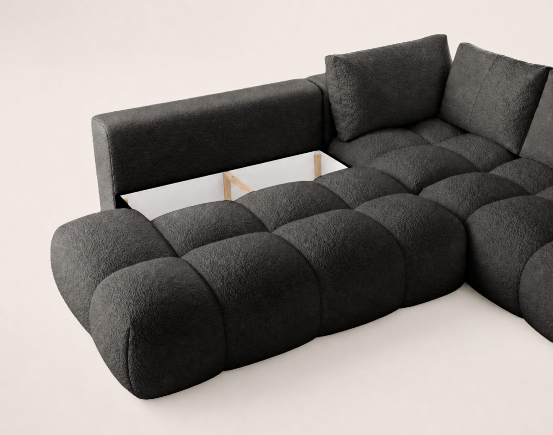 Canapé YULIN d'angle L 5 places convertible coffre tissu bouclette | Best Mobilier