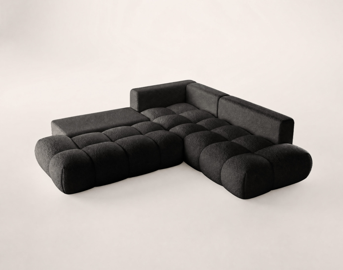 Canapé YULIN d'angle L 5 places convertible coffre tissu bouclette | Best Mobilier