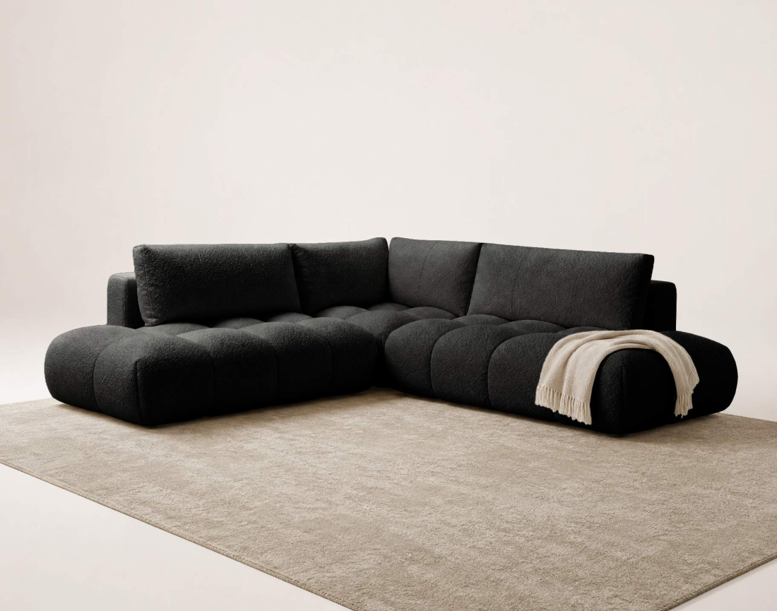 Canapé YULIN d'angle L 5 places convertible coffre tissu bouclette | Best Mobilier