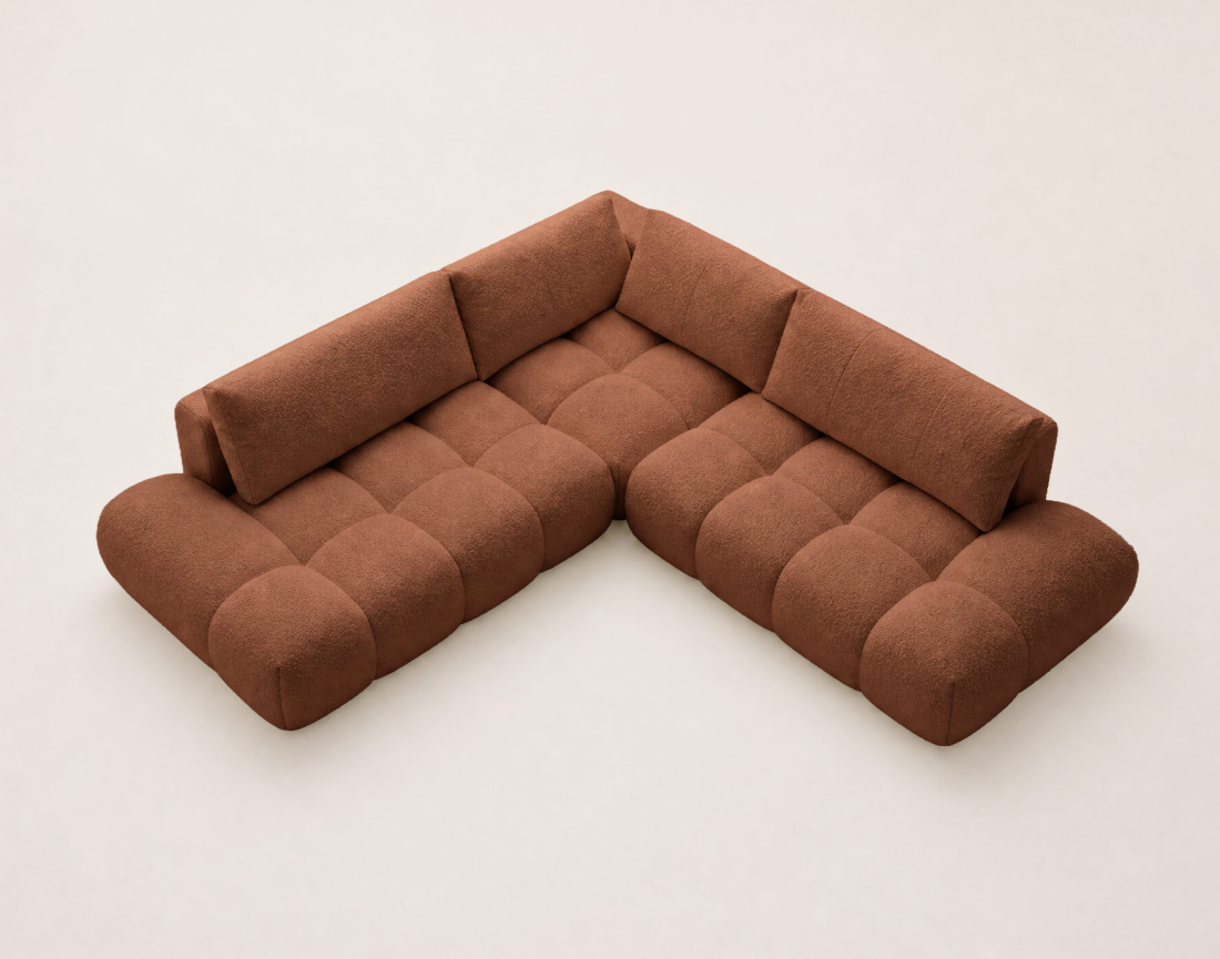 Canapé YULIN d'angle L 5 places convertible coffre tissu bouclette | Best Mobilier