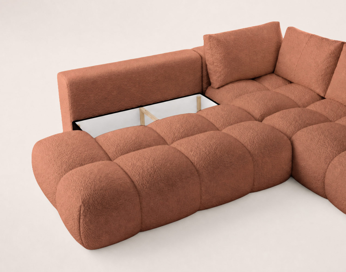 Canapé YULIN d'angle L 5 places convertible coffre tissu bouclette | Best Mobilier