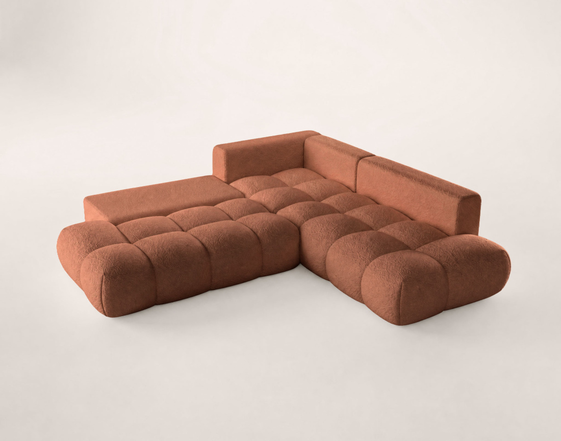 Canapé YULIN d'angle L 5 places convertible coffre tissu bouclette | Best Mobilier