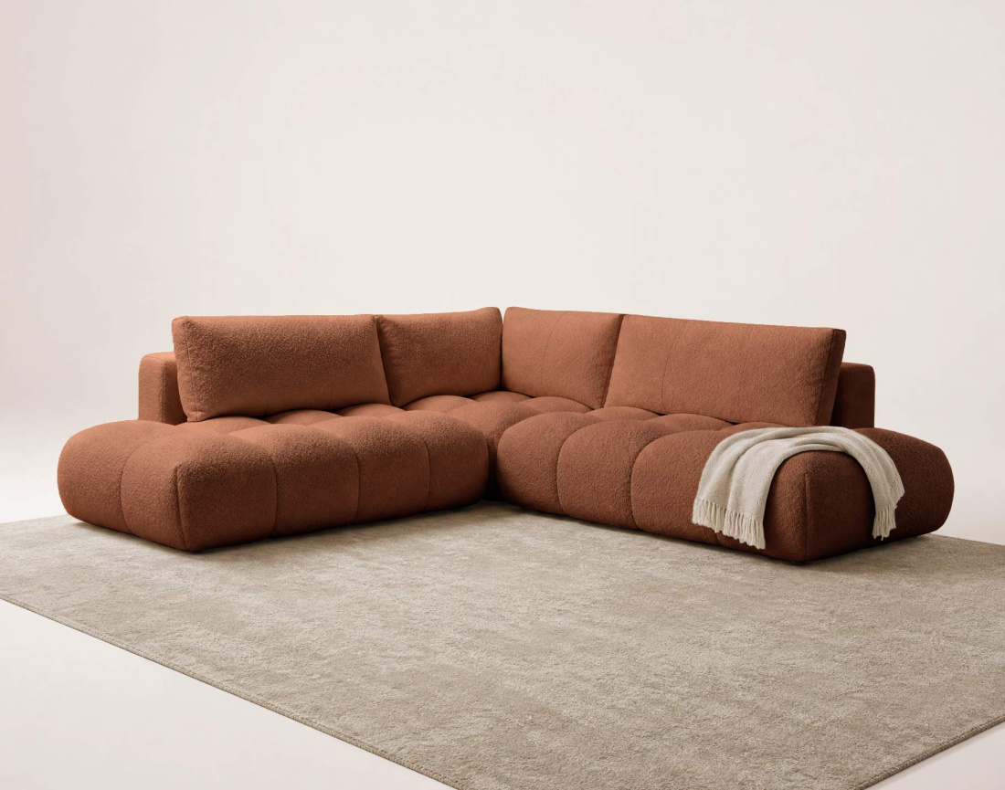 Canapé YULIN d'angle L 5 places convertible coffre tissu bouclette | Best Mobilier