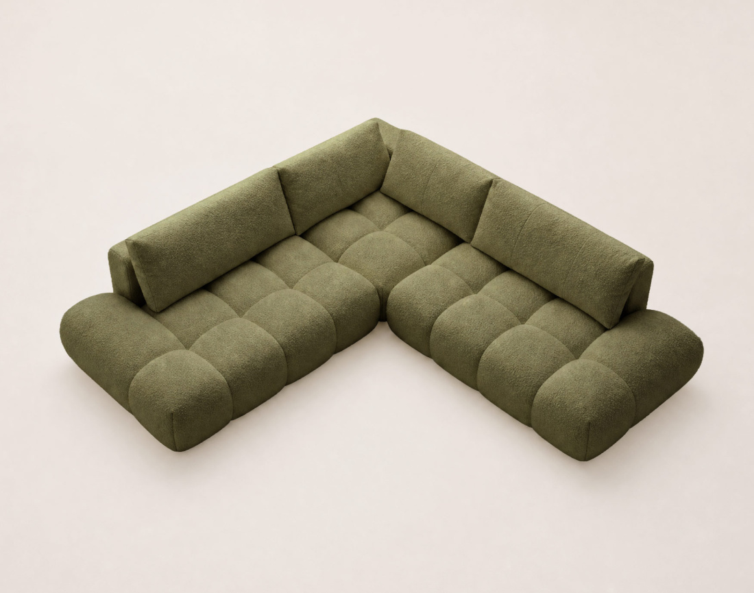 Canapé YULIN d'angle L 5 places convertible coffre tissu bouclette | Best Mobilier