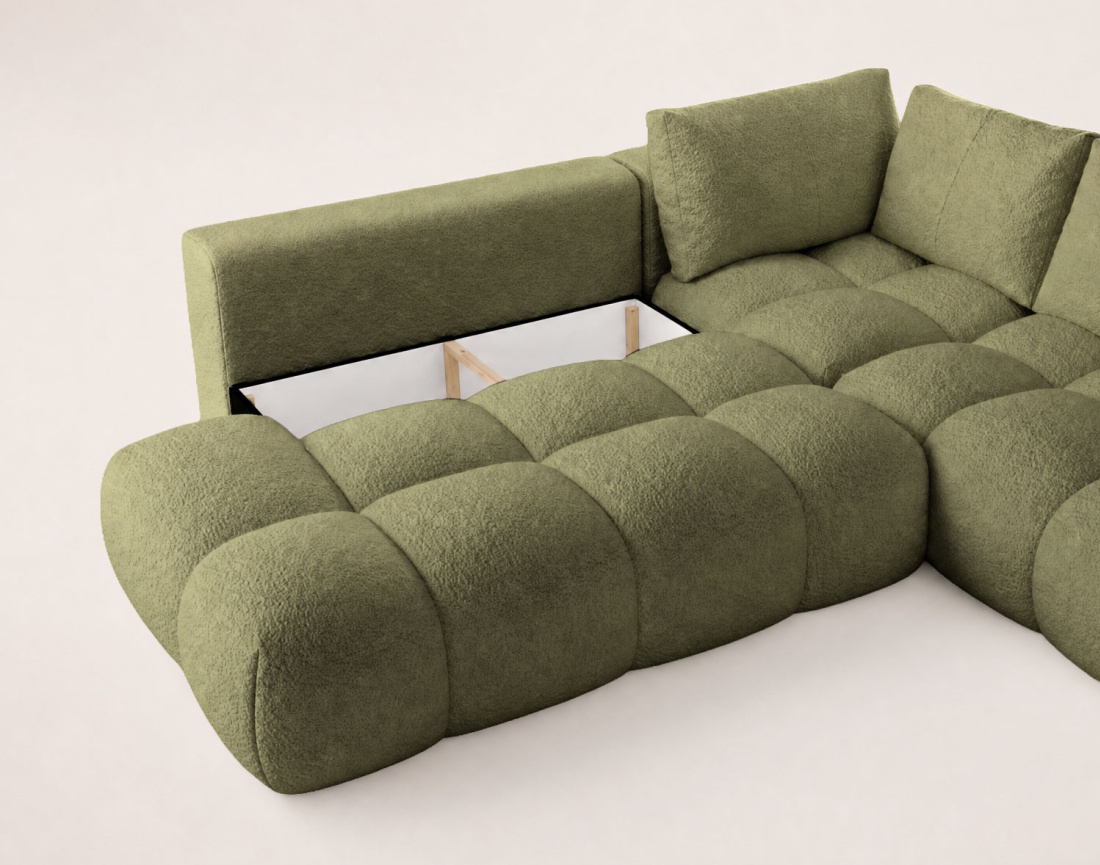 Canapé YULIN d'angle L 5 places convertible coffre tissu bouclette | Best Mobilier