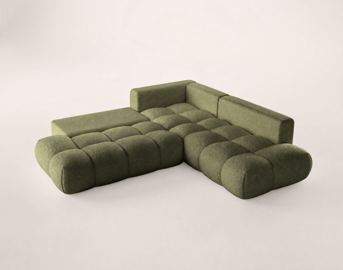 Canapé YULIN d'angle L 5 places convertible coffre tissu bouclette | Best Mobilier