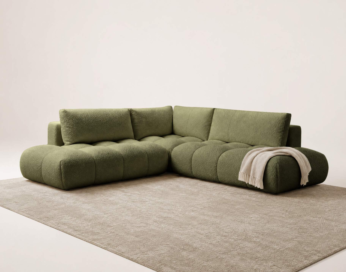 Canapé YULIN d'angle L 5 places convertible coffre tissu bouclette | Best Mobilier