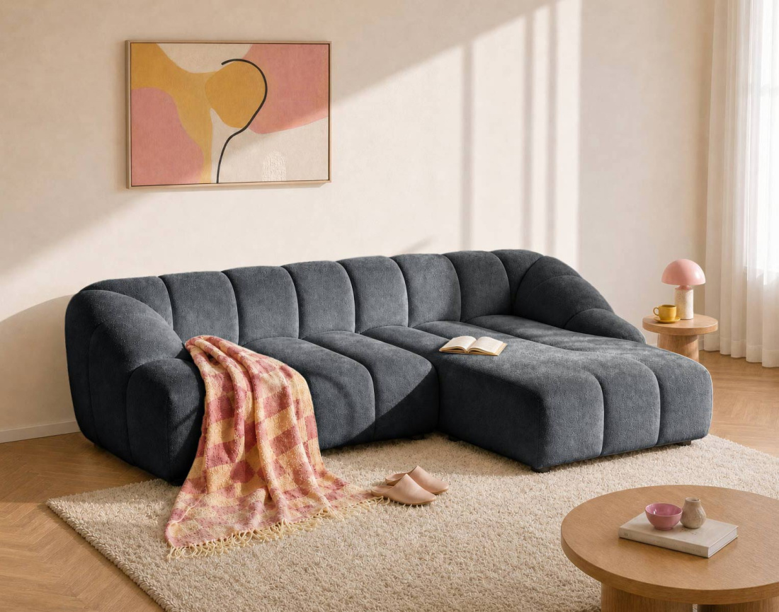 Canapé AVA d'angle droit 4 places en velours texturé | Best Mobilier