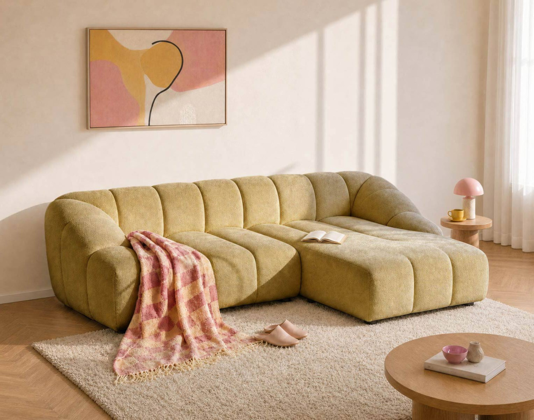 Canapé AVA d'angle droit 4 places en velours texturé | Best Mobilier
