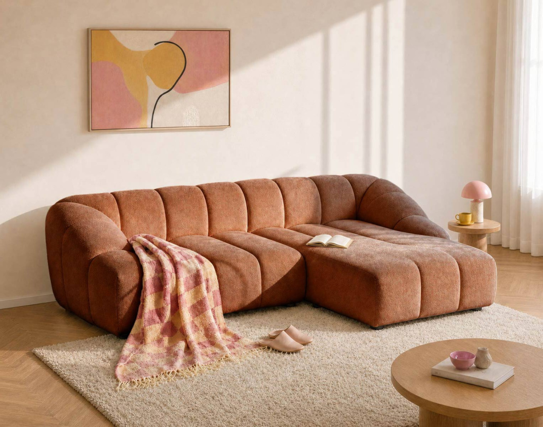 Canapé AVA d'angle droit 4 places en velours texturé | Best Mobilier