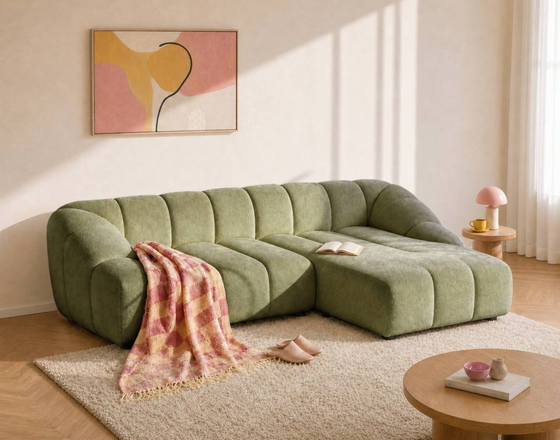 Canapé AVA d'angle droit 4 places en velours texturé | Best Mobilier