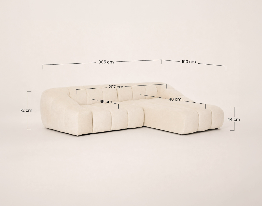Canapé AVA d'angle droit 4 places en velours texturé | Best Mobilier