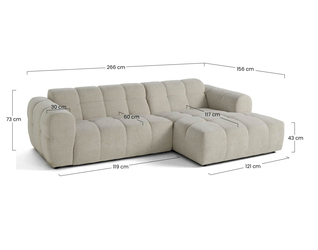 Canapé d'angle droit 4 places en tissu texturé Ray