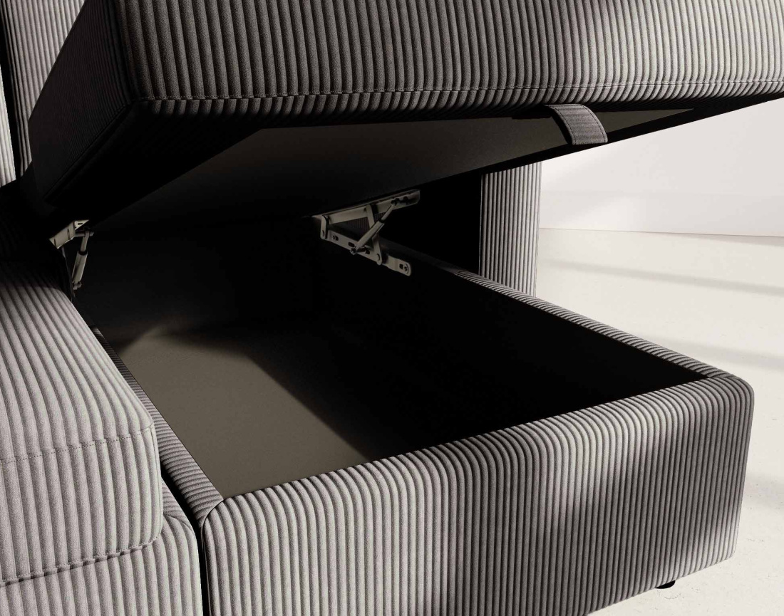 Canapé MEIYA panoramique en U 7 places convertible avec coffre en velours côtelé | Best Mobilier