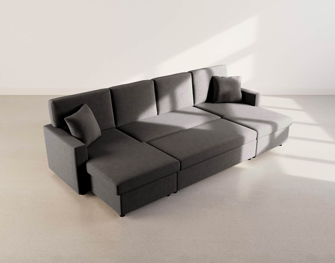 Canapé MEIYA panoramique en U 7 places convertible avec coffre en velours côtelé | Best Mobilier