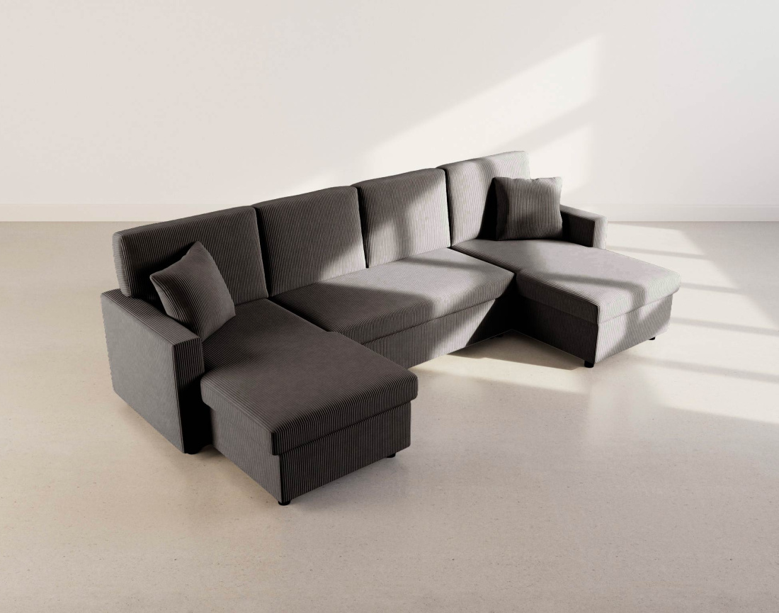 Canapé MEIYA panoramique en U 7 places convertible avec coffre en velours côtelé | Best Mobilier
