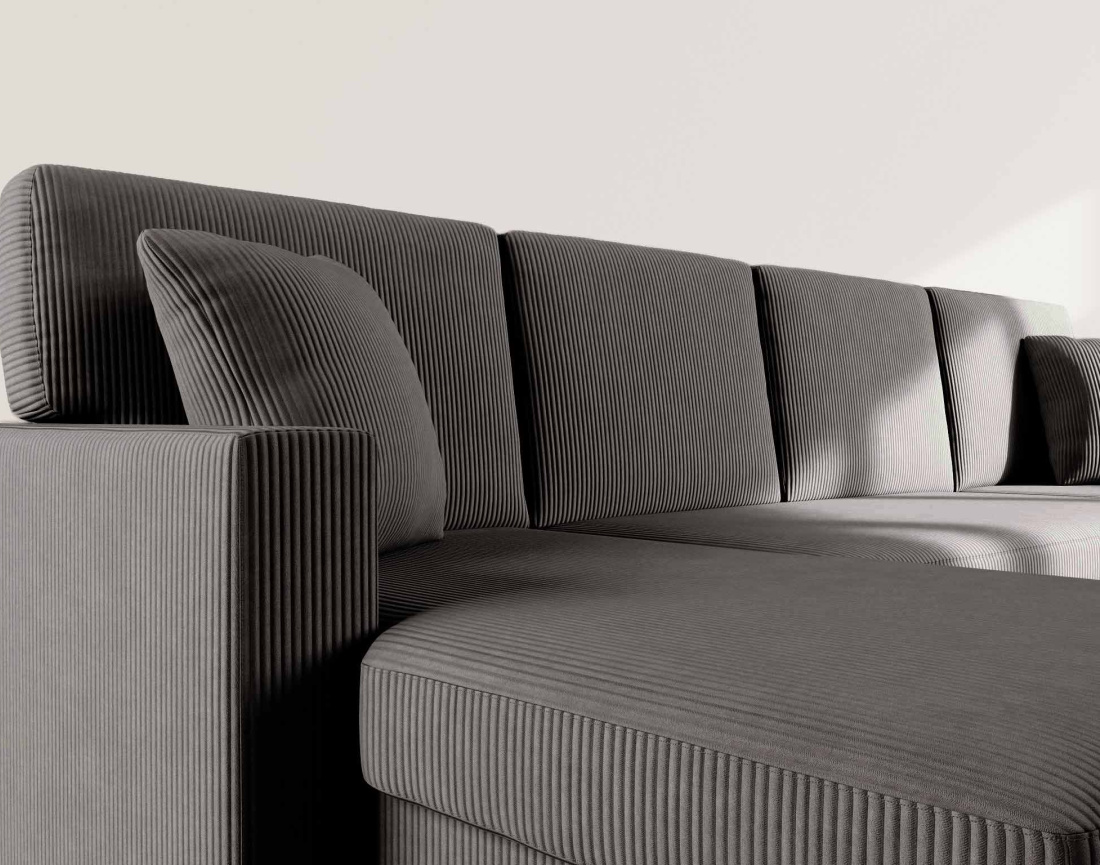 Canapé MEIYA panoramique en U 7 places convertible avec coffre en velours côtelé | Best Mobilier