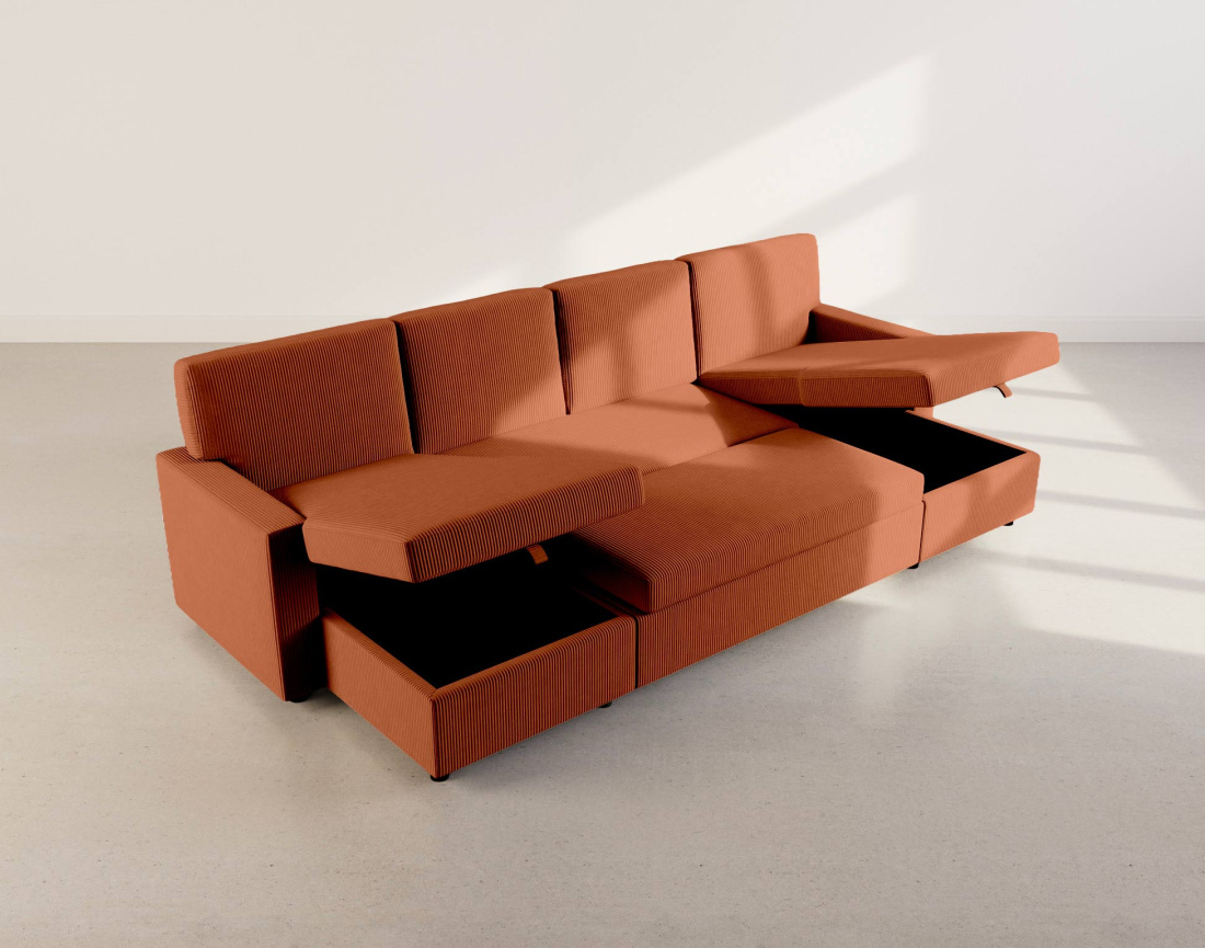 Canapé MEIYA panoramique en U 7 places convertible avec coffre en velours côtelé | Best Mobilier