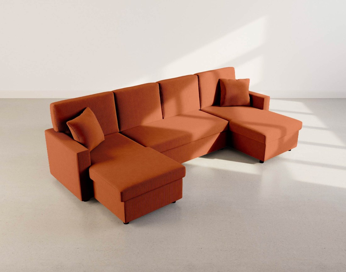 Canapé MEIYA panoramique en U 7 places convertible avec coffre en velours côtelé | Best Mobilier