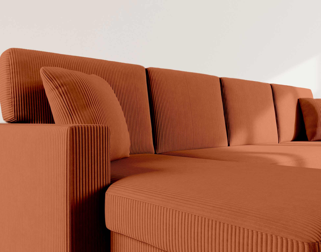 Canapé MEIYA panoramique en U 7 places convertible avec coffre en velours côtelé | Best Mobilier