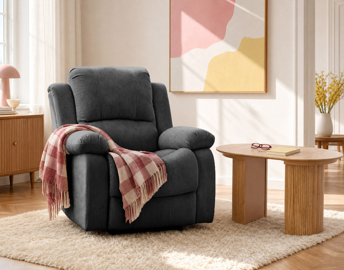 Fauteuil ARMAND relax électrique en velours côtelé | Best Mobilier