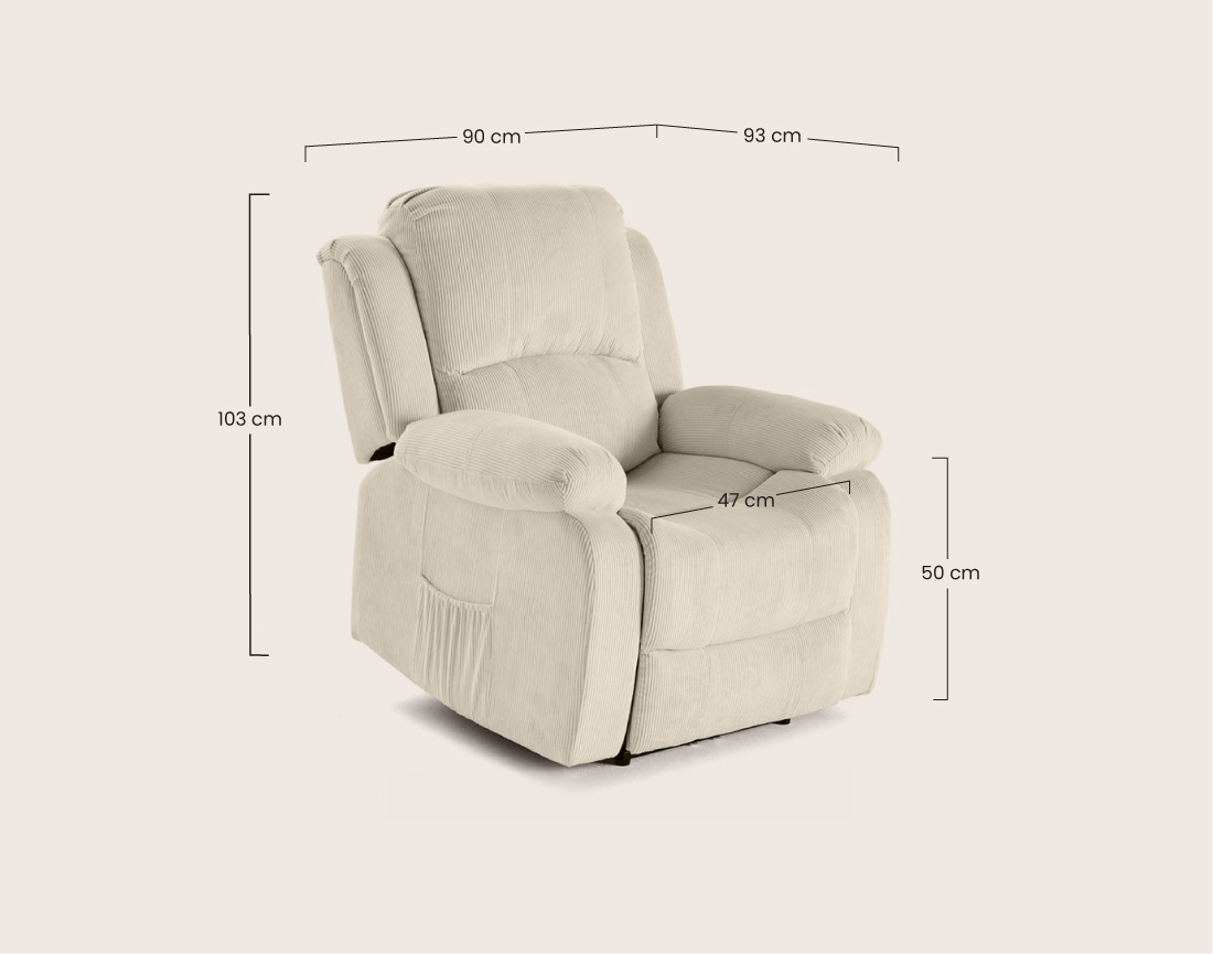 Fauteuil ARMAND relax électrique en velours côtelé | Best Mobilier