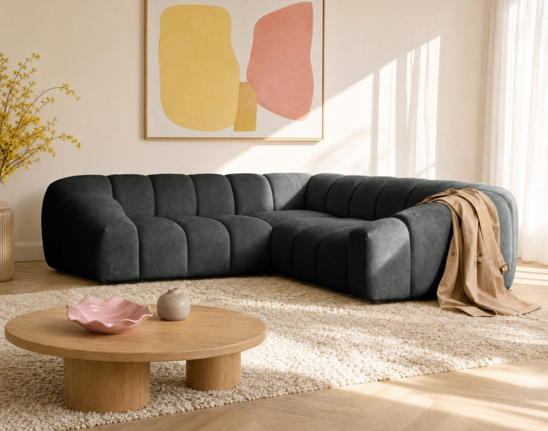 Canapé AVA d'angle L 5 places en velours texturé | Best Mobilier