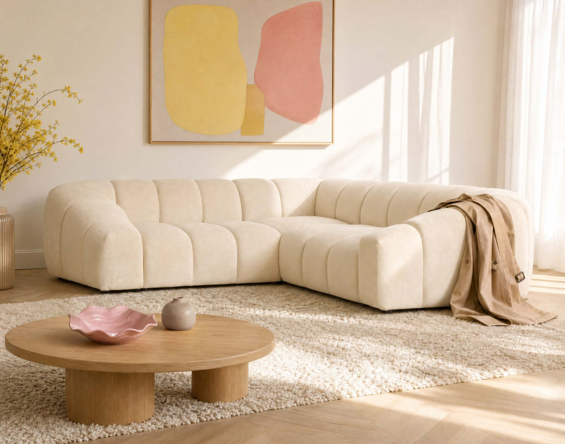 Canapé AVA d'angle L 5 places en velours texturé | Best Mobilier